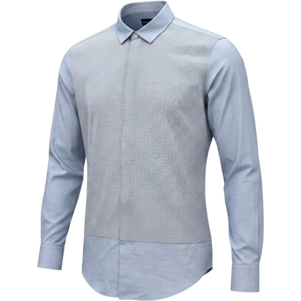 Emporio Armani Mens Light Blue Mixed Pattern Hidden Button Down Shirt 40 15.75